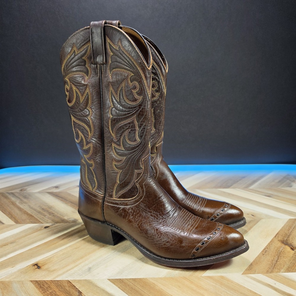 Dan Post Vintage Men 8.5 D Brown Leather Embroidered Western Cowboy Riding Boots
